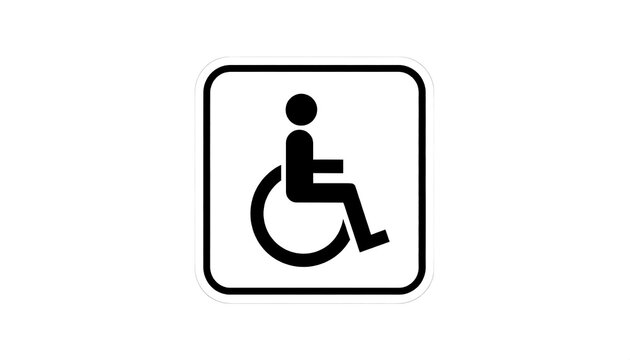 Accessible restroom sign with person using wheelchair.