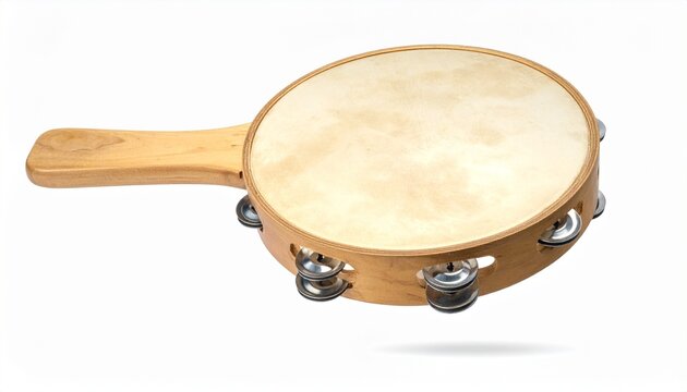 Wooden tambourine with drumhead and jingling metal zills