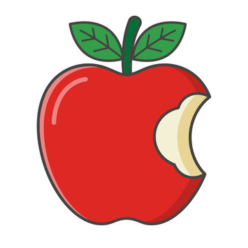 Fresh red apple with a bite taken out. Vibrant fruit isolated on white background for healthy eating and nutrition.