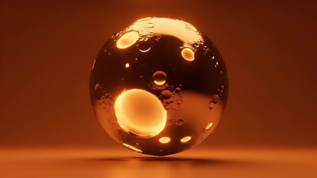 A glowing, textured sphere with crater-like indentations filled with light