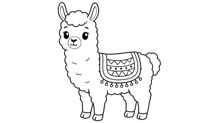 Fototapeta premium Llama with Decorative Blanket for Kids Coloring Page