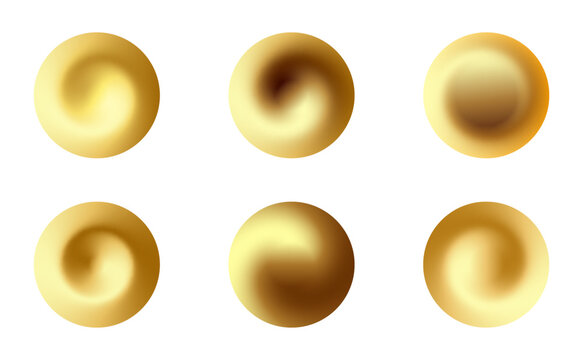 Abstract gold gradient circle collection with metallic swirl glossy sphere vector set