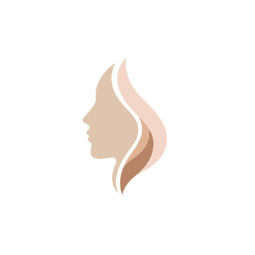 Female silhouette profile with layered hair in neutral tones