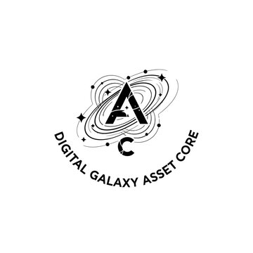 Abstract Galactic Logo Design, Digital Asset Core, Stars and Swirls
