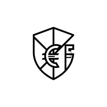 Abstract Shield Logo with Euro Symbol and Geometric Lines