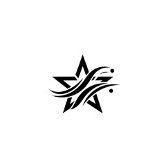 Fototapeta premium Abstract Star Design with Swirling Lines and Dots - Black and White Logo Element
