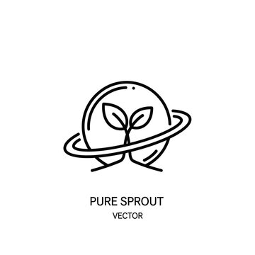 Abstract sprout growing inside a planet orbit, growth concept logo, vector illustration