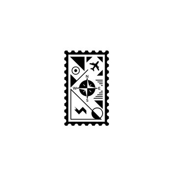 Abstract Travel Stamp with Compass and Airplane Icon