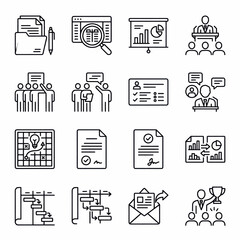 Fototapeta premium Collection of hand-drawn icons representing various aspects of daily life and technology.