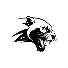 Obraz premium Aggressive Puma Head Emblem, Wild Cat Roaring, Black and White Vector Art