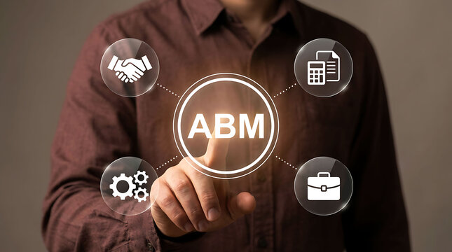 ABM account based marketing strategy concept with business icons