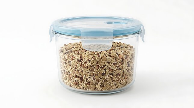 Fresh mixed vegetable salad inside a clear plastic food storage container with a locking lid. humidity sealed containers
