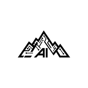 AI Mountain Logo - Artificial Intelligence Technology Concept