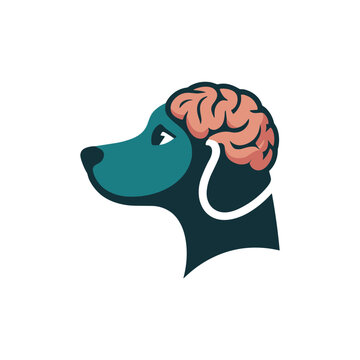 Minimalist logo design of a dog head with a brain illustration