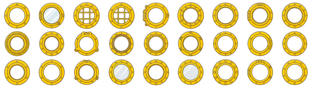 Collection of Round Window Frames with Grids and Clear Views