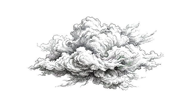 Detailed Ink Drawing of a Cumulus Cloud