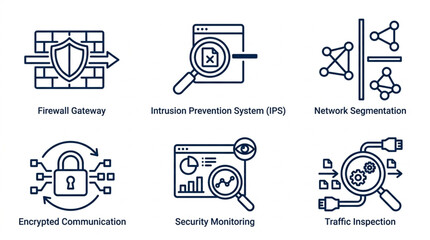 Cybersecurity Icons Representing Network Security and Data Protection Concepts. © Sanjaya