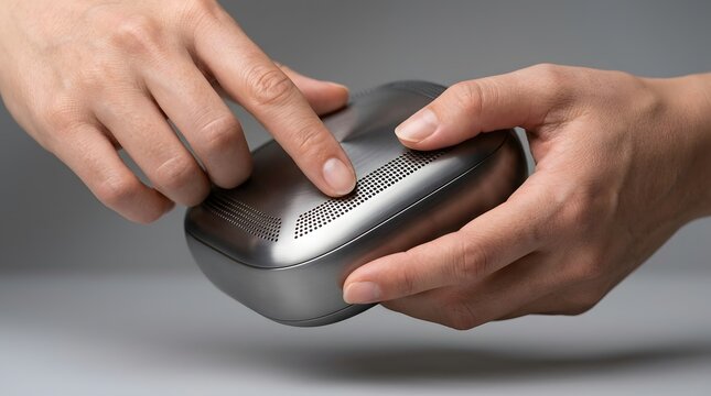 Person using a stainless steel soap bar to remove odors from hands.