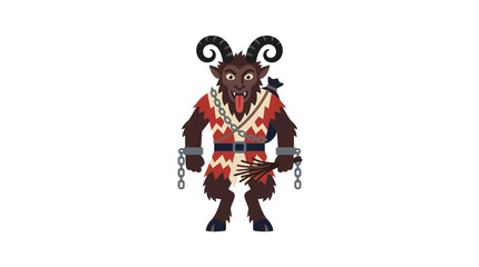 Fototapeta premium Krampus Figure with Chains and Birch Bundle, Christmas Folklore Character