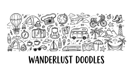 Travel and vacation themed hand drawn doodles collection for wanderlust tourism © Tanmay