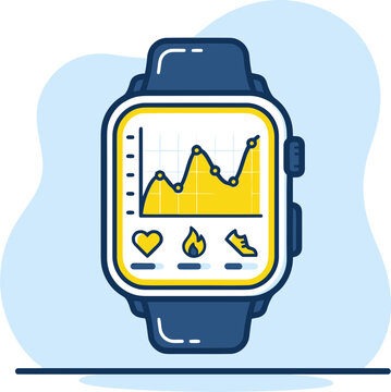 Smartwatch with fitness tracking data and health monitoring icons