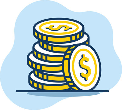 Stack of Gold Dollar Coins Illustration for Finance and Savings