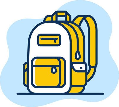Yellow and white school backpack illustration on blue background