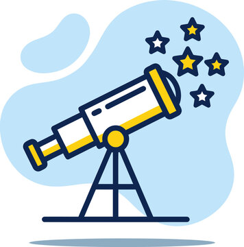 Modern telescope icon illustration with stars for astronomy concept