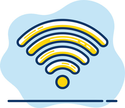 Yellow and Blue WiFi Signal Icon for Wireless Connection