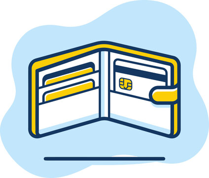 Stylized Open Yellow Wallet with Credit Cards Illustration