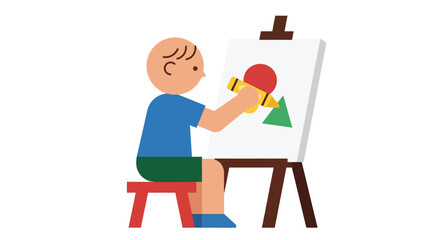 Little boy painting on canvas at art studio with painting lesson, primary school