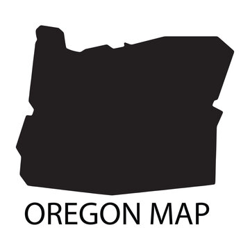 Black silhouette shape of Oregon state map isolated on white background for travel guide elements.