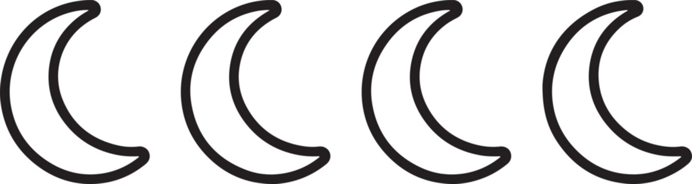 Crescent moon line art icons set showing lunar phase symbols for astrology and night theme.