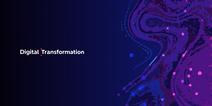 digital transformation text with abstract swirls on dark blue background graphic design modern technology innovation futuristic concept artwork visual communication business strategy progress
