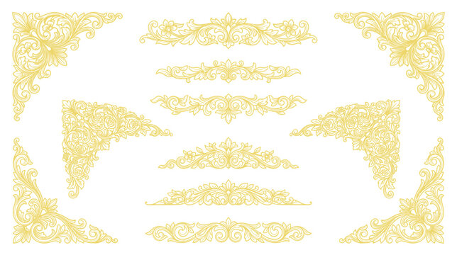 Golden Decorative Ornate Flourish Elements Set