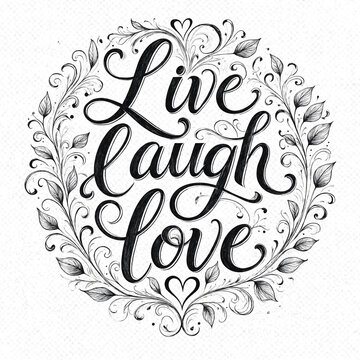 Beautiful handwritten live laugh love typography with decorative floral elements and elegant design