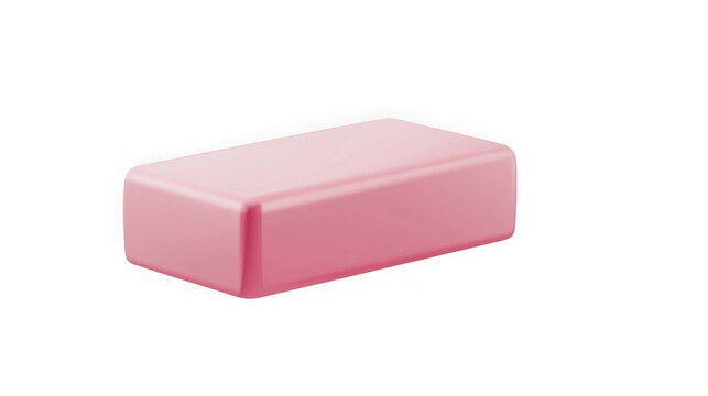 Minimalist pink rectangular block shape element with edges presented high on transparent background