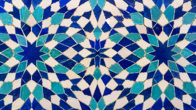 Blue and Turquoise Moroccan Zellige Tile Texture