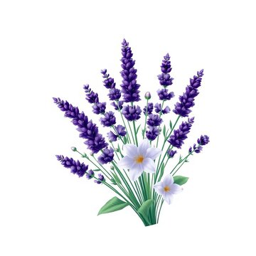 Stylized lavender bouquet in circle frame flower arrangement illustration, floral pattern., circular composition