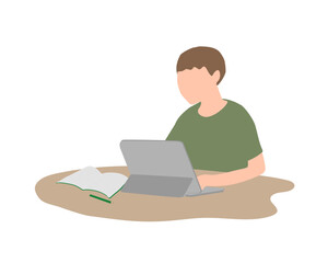 タブレットで学習する小学生の男の子