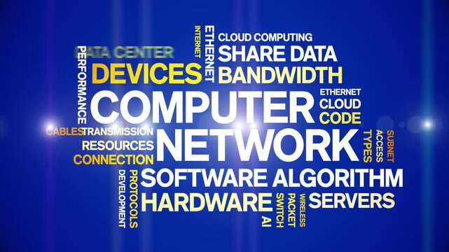 Computer Network animated word cloud-text design animation tag kinetic typography seamless loop.