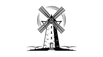 Black and white windmill icon on white background © EmayetHossen
