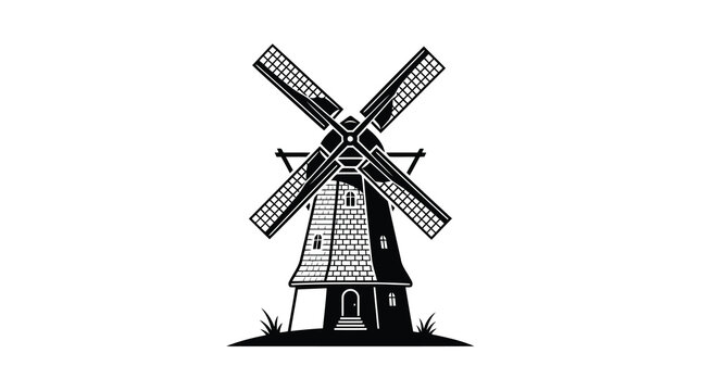 Black and white windmill on a hill