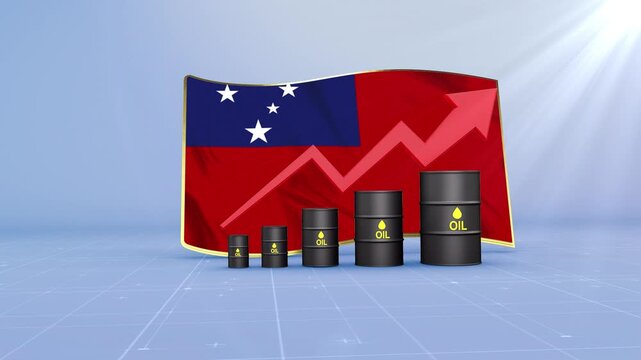 Samoa Oil Price Rising with Oil Barrels Upward Red Arrow and 3D Financial Data Visualization Graphs for Economy and Business Concept