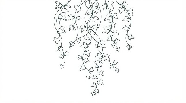 Continuous line art of hanging ivy vines with detailed leaves for nature and botanical decoration, botanical