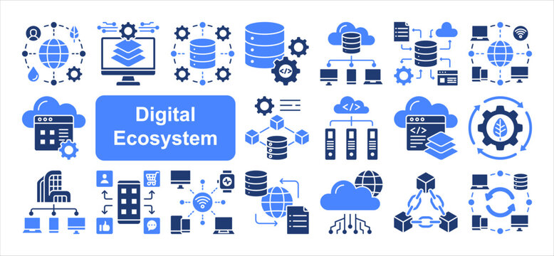 Digital Ecosystem icon set, with Microservice, Digital Infra, IoT Network.