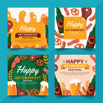 Happy Oktoberfest festival greeting cards set