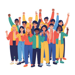 Obraz premium Diverse Young People Raising Hands International Youth Day Flat Vector Illustration