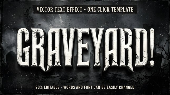 Spooky halloween graveyard text effect vector graphic for horror designs creepy october celebrations