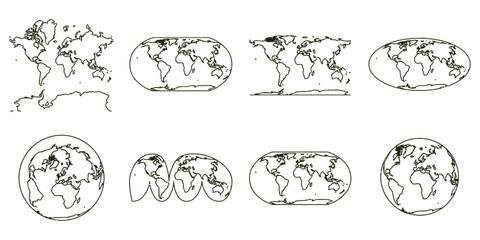 Fototapeta premium World Map Outline Collection Unique Minimal Cartography Vector Designs